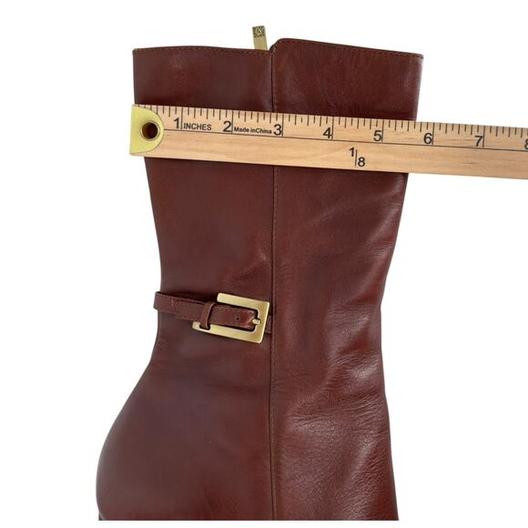 Anne Klein Mid Calf Leather Boots High Heel Brown Modern Classic Size 8M Luxury - Picture 11 of 15